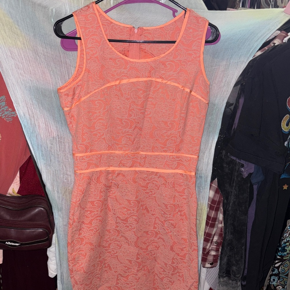 Vibrant Coral Lace Mini Dress